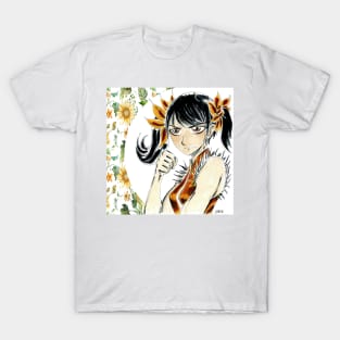 Chinese anime girl in ecopop floral art wallpaper skill T-Shirt